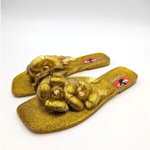 Jeffrey Campbell Fleuris Jelly Flip Flop Thong Sandal Women Gold Size US10 EU41